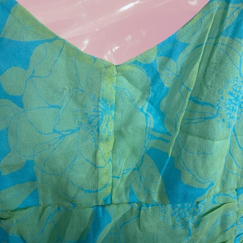 Y2K Fairy core bias cut Green/blue floral silk mermaid dress - Picture 7 of 8
